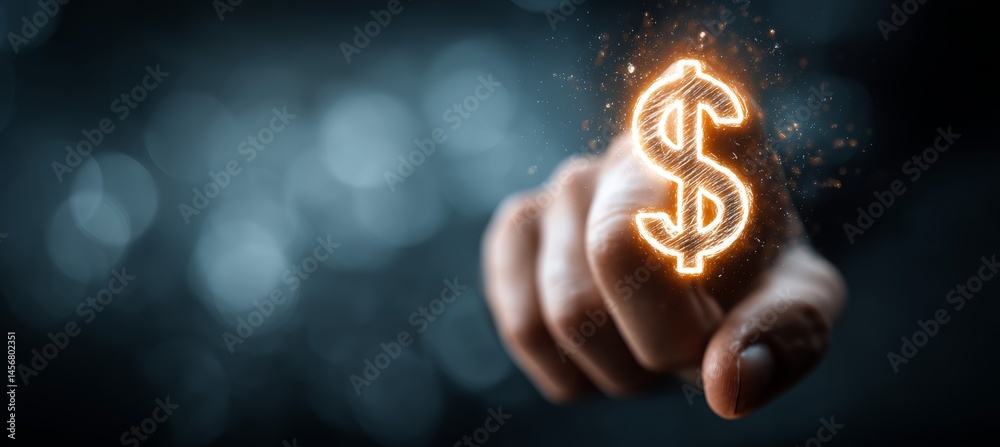 Hand touch virtual dollar money. Business digital currency payment transaction. Generative AI technology.