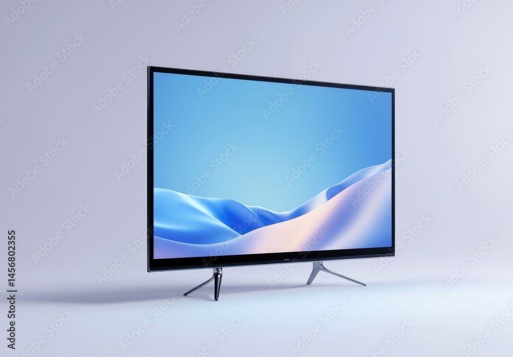 Fototapeta premium 3D cartoon television with modern design displaying serene landscape on white background
