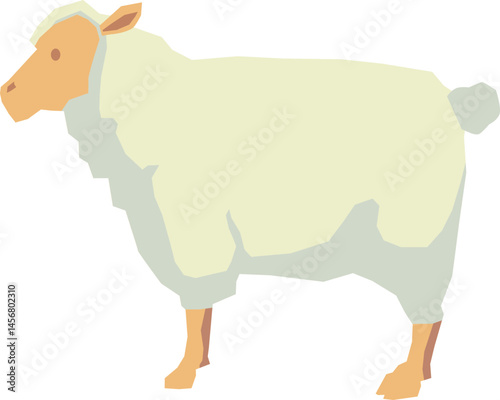 A simple, stylized illustration of a white sheep with a light brown face and legs, standing in profile.