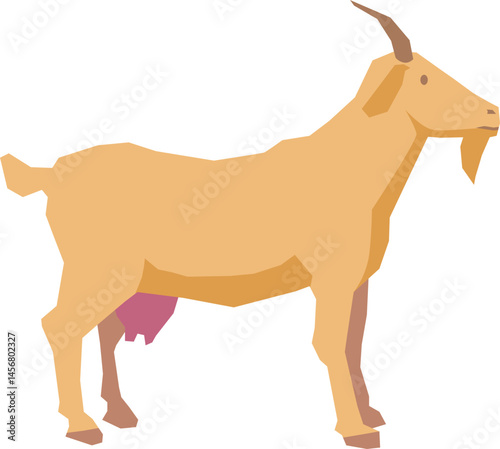 A stylized illustration of a light brown female goat with horns and an udder, standing in profile on a white background.