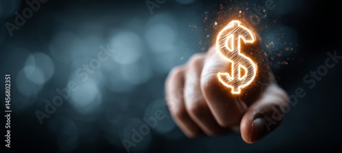 Obraz na płótnie Hand touch virtual dollar money. Business digital currency payment transaction. Generative AI technology.
w salonie