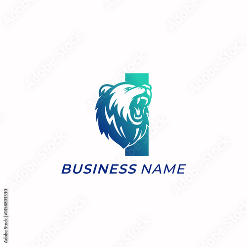 design logo creative letter I and grizzly bear