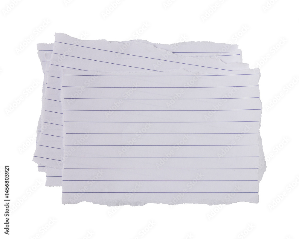 Fototapeta premium White ripped torn sheet of notebook paper with blue lines isolated on transparent background