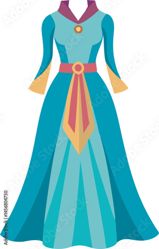 A stylish vector art illustration of a flowing maxi dress, showcasing elegant design, vibrant colors, and graceful fashion details for creative projects.