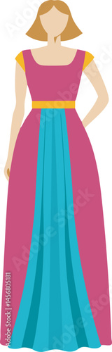 A stylish vector art illustration of a flowing maxi dress, showcasing elegant design, vibrant colors, and graceful fashion details for creative projects.