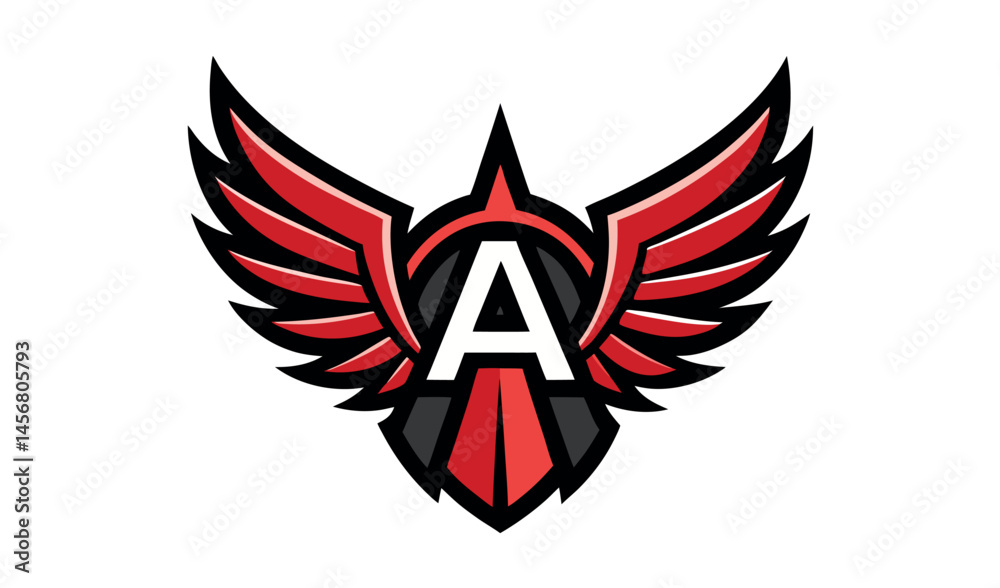 Vector art shows an eagle with wings and a winged heart, a black heraldic emblem design Vector art shows an eagle with wings and a winged heart, a black heraldic emblem design