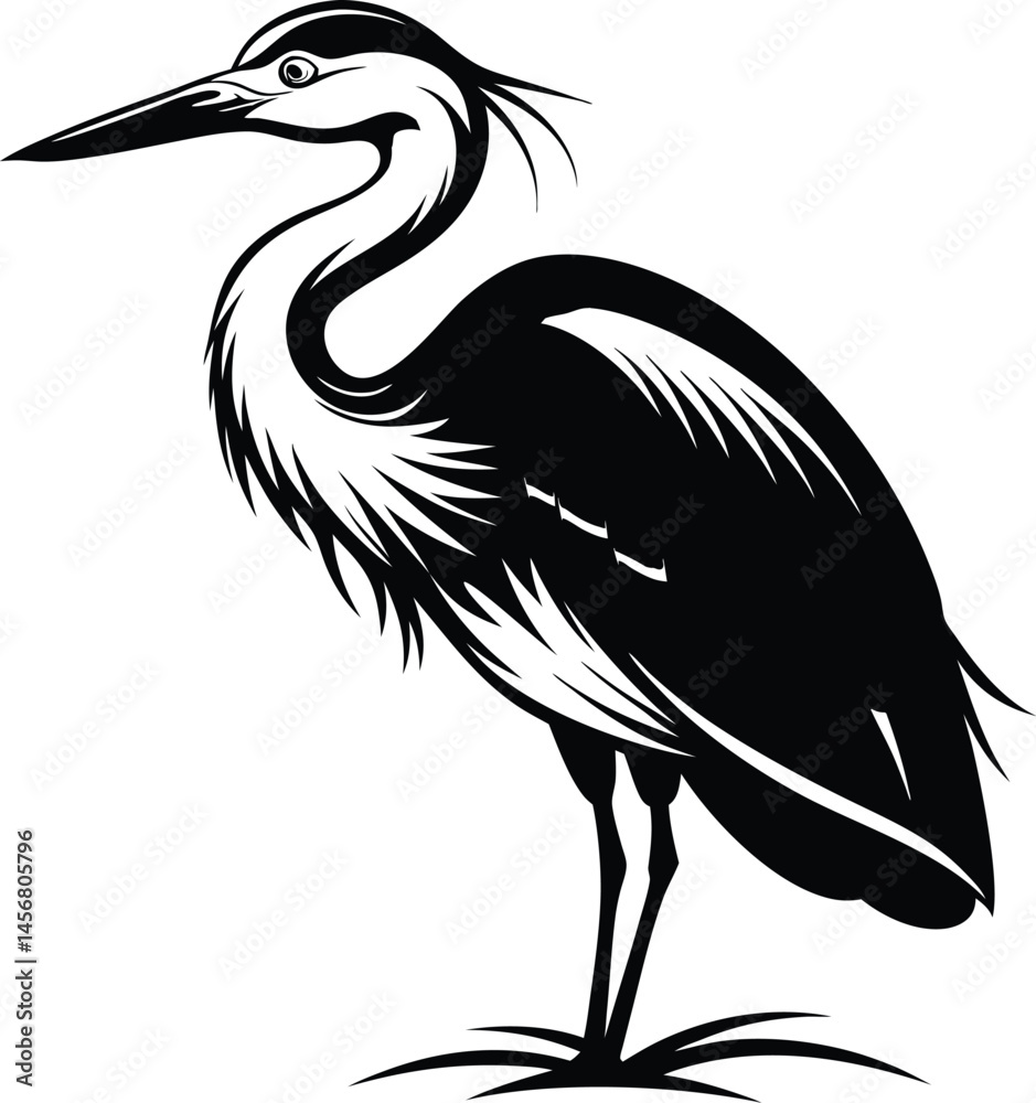 Fototapeta premium Heron bird silhouette, bird icon, vector illustration