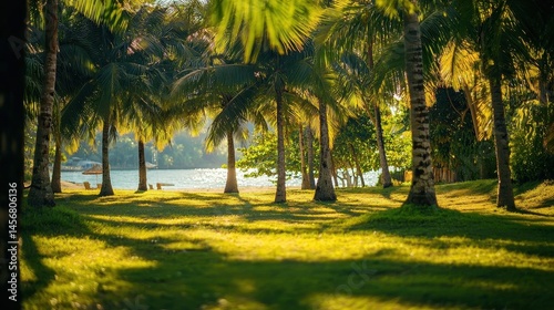 Blur Nature Bokeh Green Park Beach Tropical Coconut Trees Sunlight BG