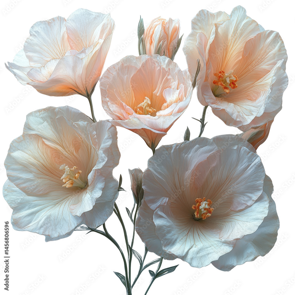 Obraz premium Delicate Blooms of Serenity: An up-close composition of a delicate flower, revealing ethereal textures, delicate hues, and intricate patterns. A celebration of nature's fragile beauty.