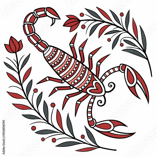 Isolated vector of scorpion in Indian culture style for modern projects

