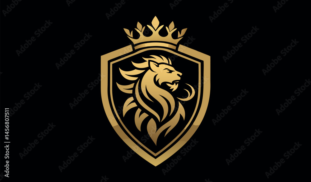 Obraz premium Vintage heraldic coat of arms with wings, shield, and lion emblem, featuring gold details and royal insignia