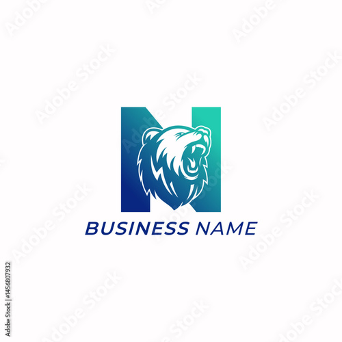 design logo combine letter N and grizzly bear