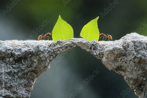Conceptual Image Ants Collaborating Build Natural Bridge Gap Team Art