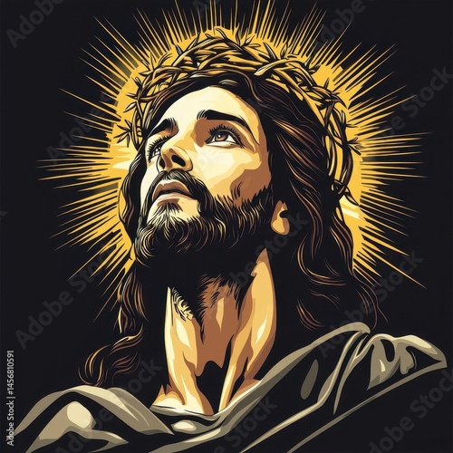Face Lord Jesus Cross Art Vector Design Religious Symbol Icon Art