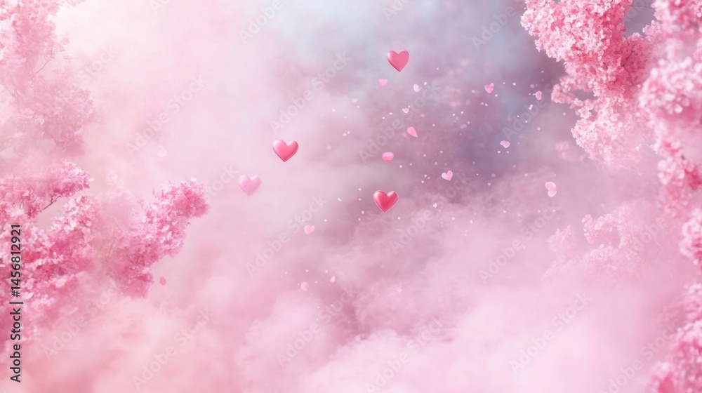 Fototapeta premium Enchanted Pink Blossom Heartscape: A Dreamy Valentine's Day Fantasy
