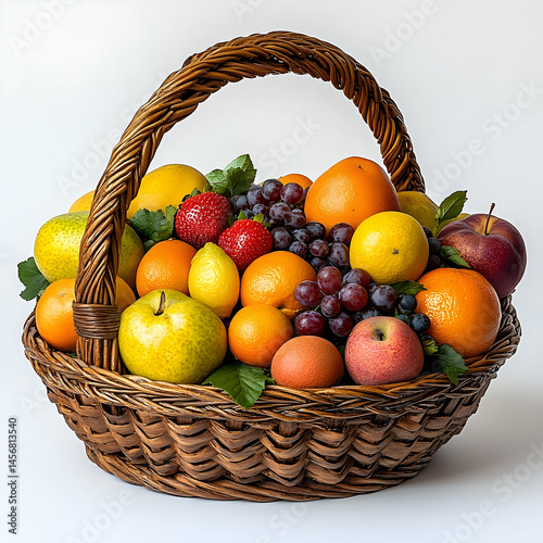Fresh fruit basket arrangement with citrus fruits grapes and berries