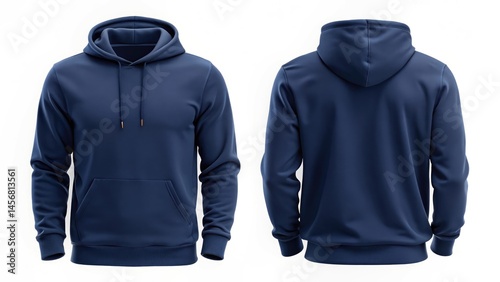Navy blue blank hoodie template from two sides