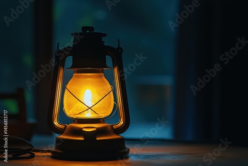 Illuminated Lantern Table Night Dark Background Cozy Light Decor