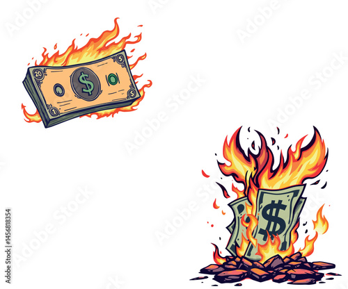 Vsai burning money showing financial crisis and inflation