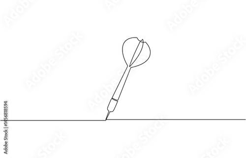 Continuous line drawing of Target with arrows, Darts continuous one line drawing of a white background, Dart sticking in surface.