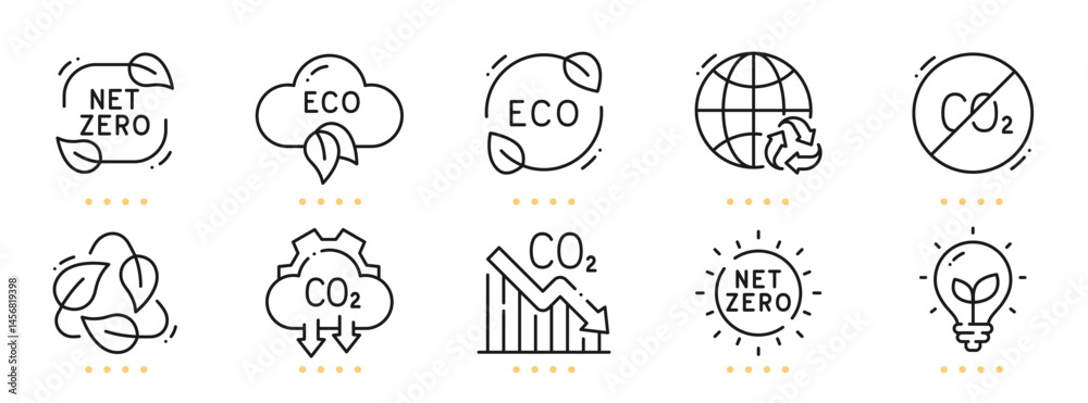Fototapeta premium Net zero related line icons. Editable stroke