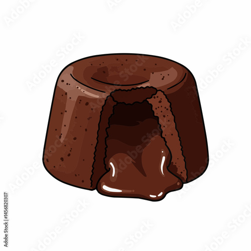 Illustration of a chocolate lava cake, partly consumed, against a white background