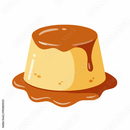Sweet dessert with light yellow custard covered in caramel, running down the sides