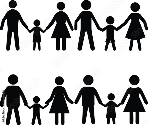 Family pictogram set parents holding hands with child simple vector illustration