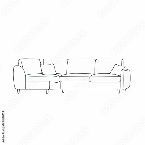 Couch outline with pillows. Minimalist, vector illustration of furniture design