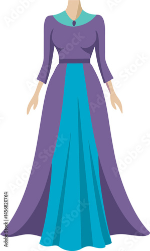 A stylish vector art illustration of a flowing maxi dress, showcasing elegant design, vibrant colors, and perfect for fashion-themed projects.