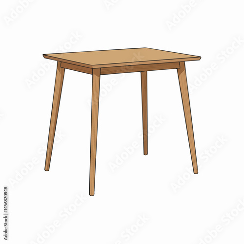 Illustration of a wooden table with four legs, rendered in a simple style