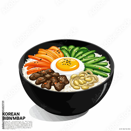 Rice bowl with veggies, and egg. An Asian fusion dish. Rice at the bottom