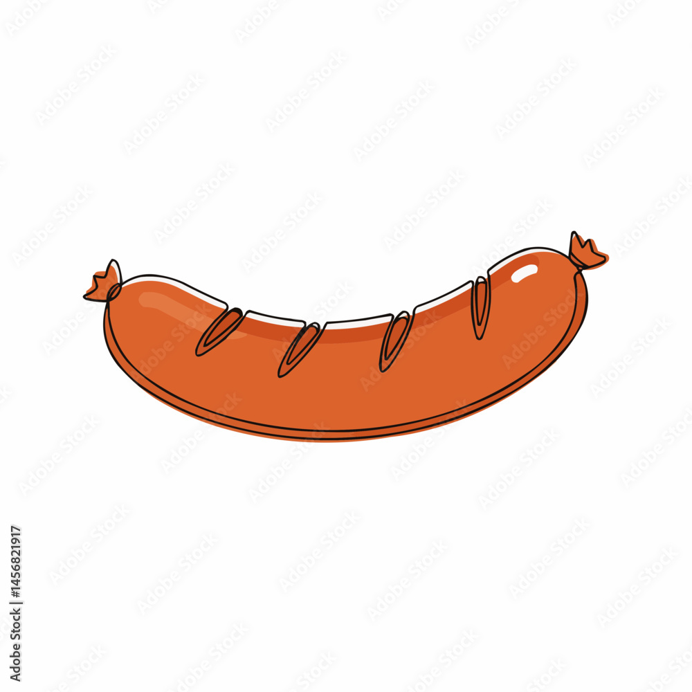 Fototapeta premium Stylized depiction of a sausage, sliced and ready, one-line drawing style