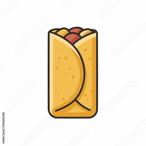Cartoon illustration of a burrito, wrapped with filling peeking out the top