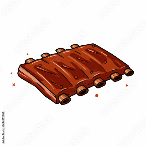 Delicious looking rack of ribs with rich color on a white background