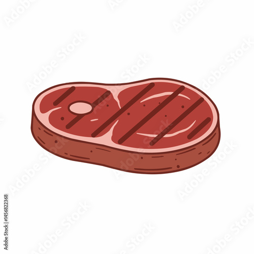 A single colorful steak piece cut from the carcass. Meat marked by grill lines