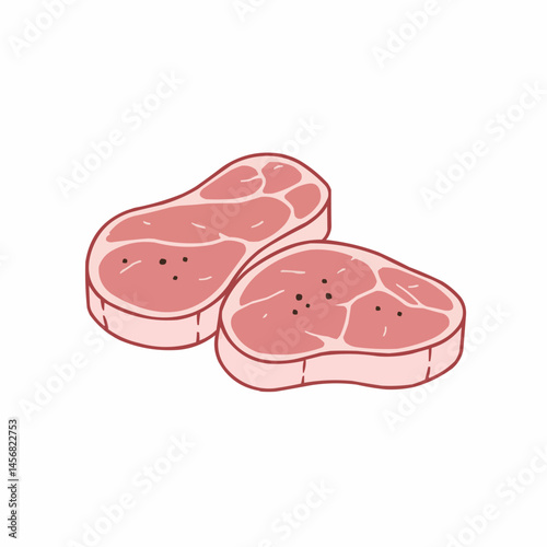 Two raw pork chops with marbling, displayed against a clean white background