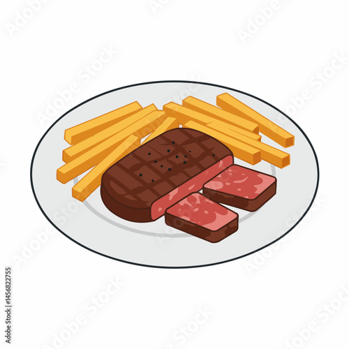 Plate of golden fries and grilled steak, half-visible on bottom