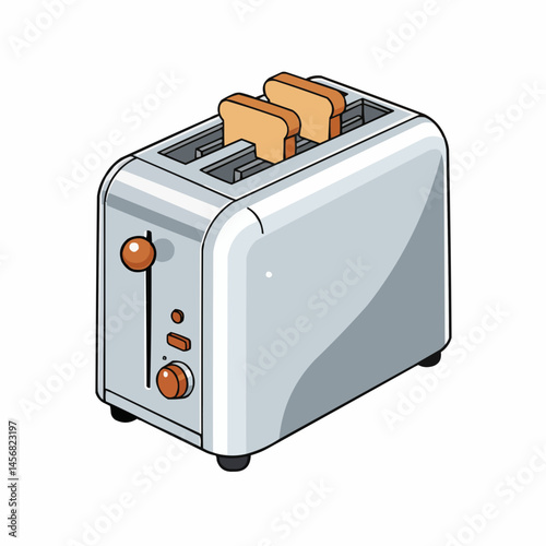 A silver toaster with two slices of bread, ready to be toasted, on a white background