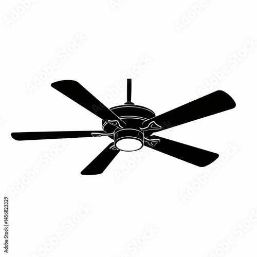 A ceiling fan silhouette isolated against a white background