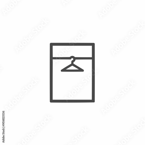 Hanger in closet icon. Simple line drawing of clothes hanger and frame structure