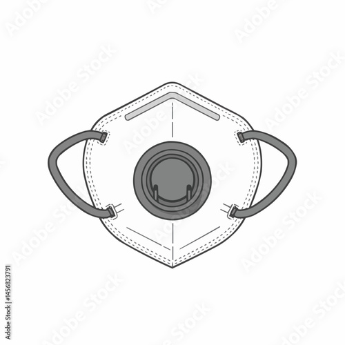 A respirator mask shown with gray straps, a nose clip, and a center filter