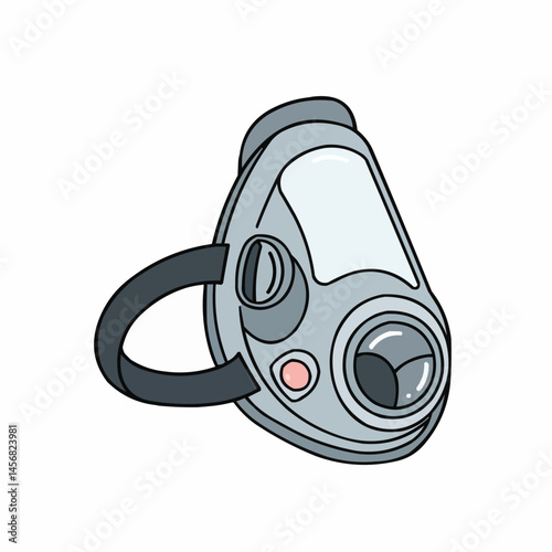 Gray futuristic helmet with a rounded visor and defined black outline in detail