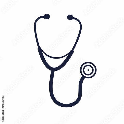 Minimalist rendering of a dark blue stethoscope against a white backdrop
