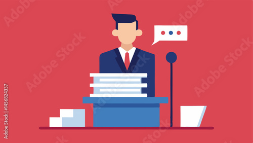 Censored Truth A politician at a podium with a CENSORED stamp over a stack of documents illustrating the suppression of information related to corruption scandals.