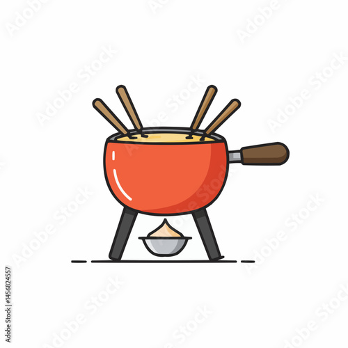 Pot of warm cheese with fondue forks