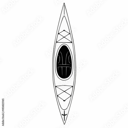 Simplified line drawing of watercraft with black & white minimal design