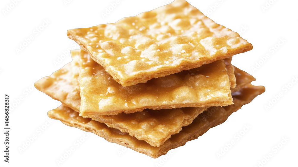 Stacked golden brown crackers form an appetizing arrangement, showcasing their crispy texture and savory appeal on a transparent background, PNG image, PNG file. Stacked golden brown crackers form an appetizing arrangement, showcasing their crispy texture and savory appeal on a transparent background, PNG image, PNG file.