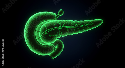 Glowing Green Human Pancreas 3D Medical Visualization