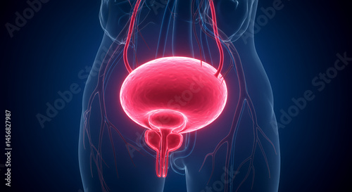 Glowing Pink Human Bladder 3D Medical Illustration